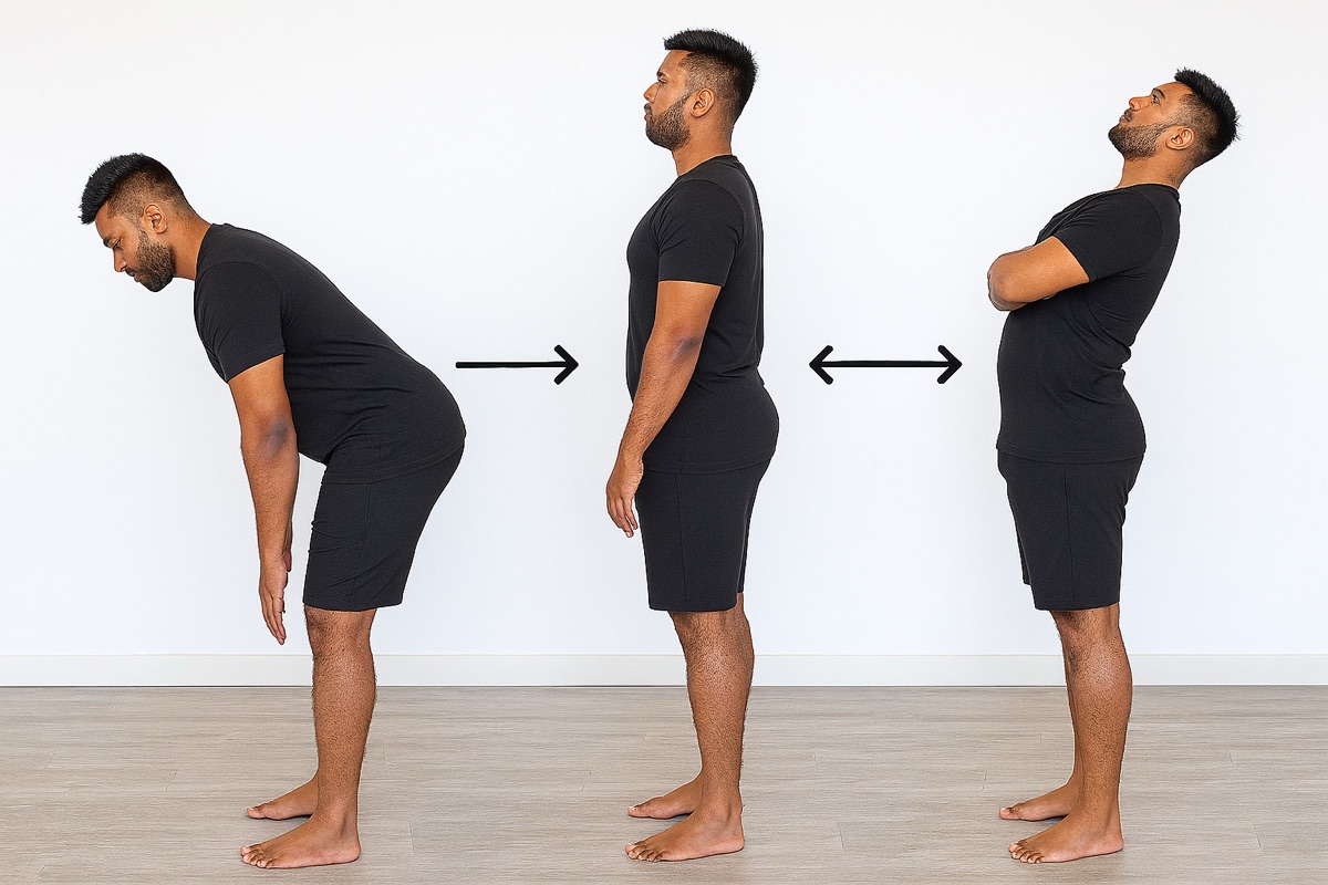 A sequence of a patient performing a sit-to-stand and forward-bend functional movement.
